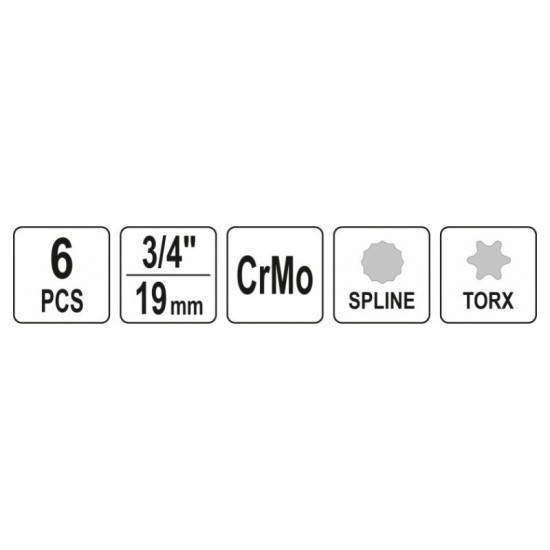 YATO Gépi bit Torx és Spline dugókulcs készlet 6 részes 3/4"
