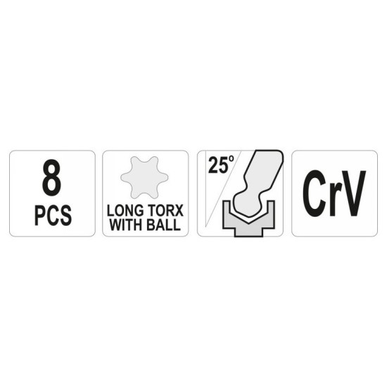 YATO Gömbfejű Torx kulcs készlet 8 részes T9-T40 CrV