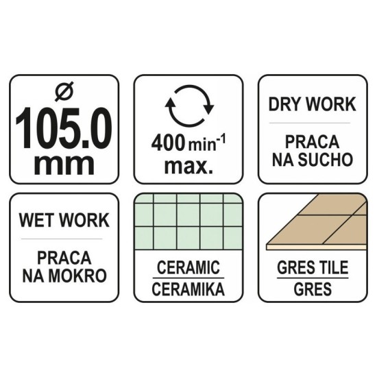 YATO Gyémánt körkivágó 105 mm vizes/száraz