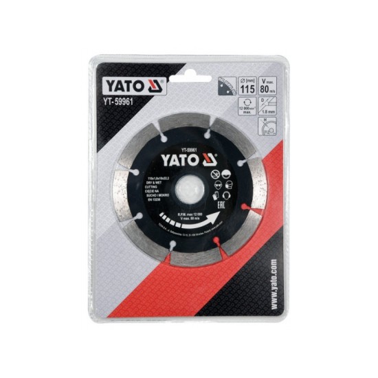 YATO Gyémánt vágótárcsa 115 x 1,8 x 10 x 22,2 mm szegmentált
