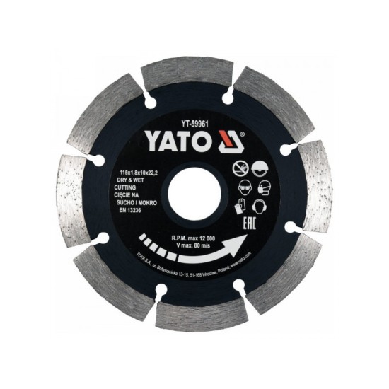 YATO Gyémánt vágótárcsa 115 x 1,8 x 10 x 22,2 mm szegmentált