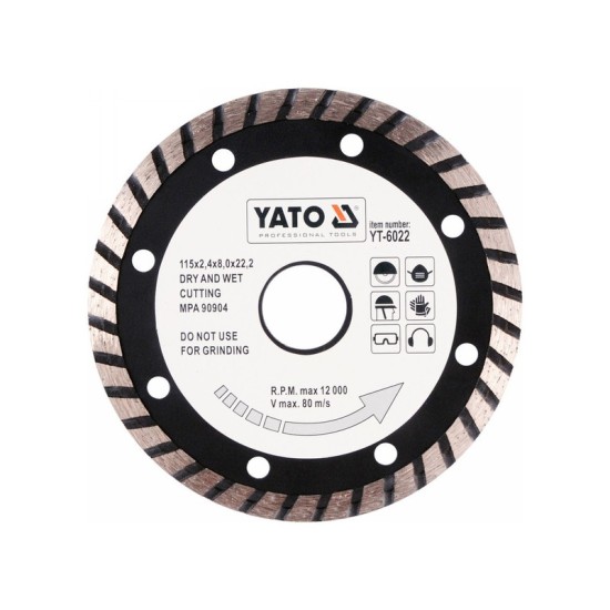 YATO Gyémánt vágótárcsa 115 x 2,4 x 8,0 x 22,2 mm turbo