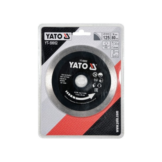 YATO Gyémánt vágótárcsa 125 x 1,6 x 10 x 22,2 mm folytonos