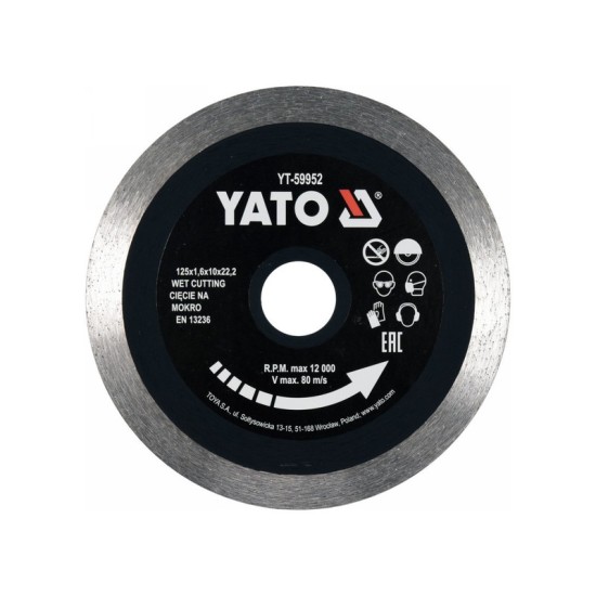 YATO Gyémánt vágótárcsa 125 x 1,6 x 10 x 22,2 mm folytonos