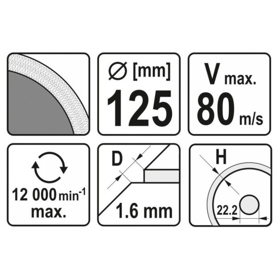 YATO Gyémánt vágótárcsa 125 x 1,6 x 10 x 22,2 mm folytonos