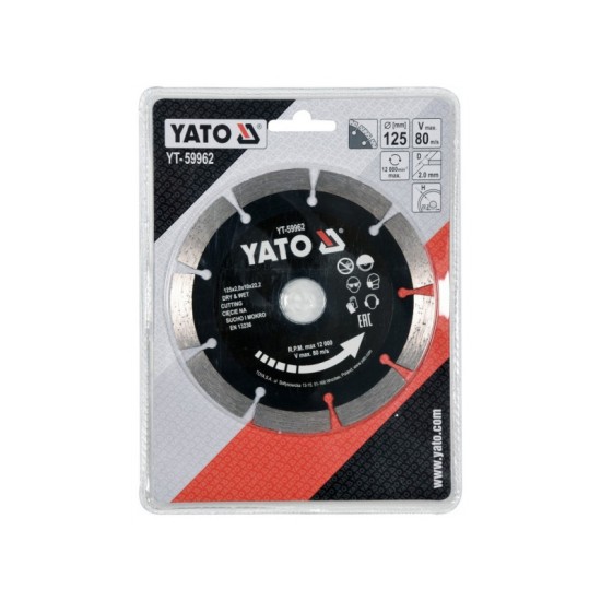 YATO Gyémánt vágótárcsa 125 x 2,0 x 10 x 22,2 mm szegmentált YATO Gyémánt vágótárcsa 125 x 2,0 x 10 x 22,2 mm szegmentált