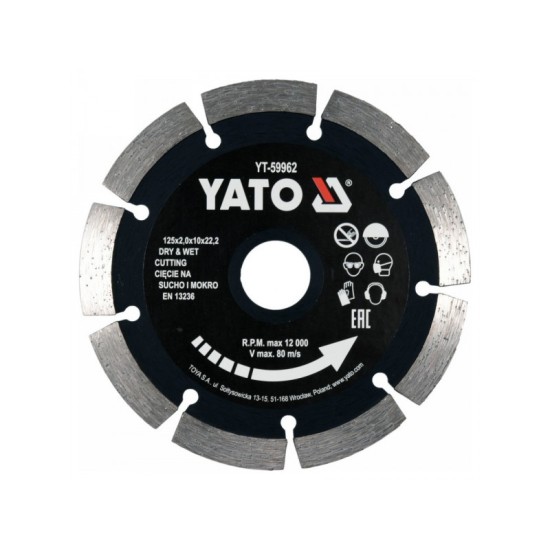 YATO Gyémánt vágótárcsa 125 x 2,0 x 10 x 22,2 mm szegmentált YATO Gyémánt vágótárcsa 125 x 2,0 x 10 x 22,2 mm szegmentált