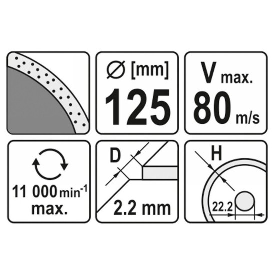 YATO Gyémánt vágótárcsa 125 x 2,2 x 5,3 x 22,2 mm folytonos