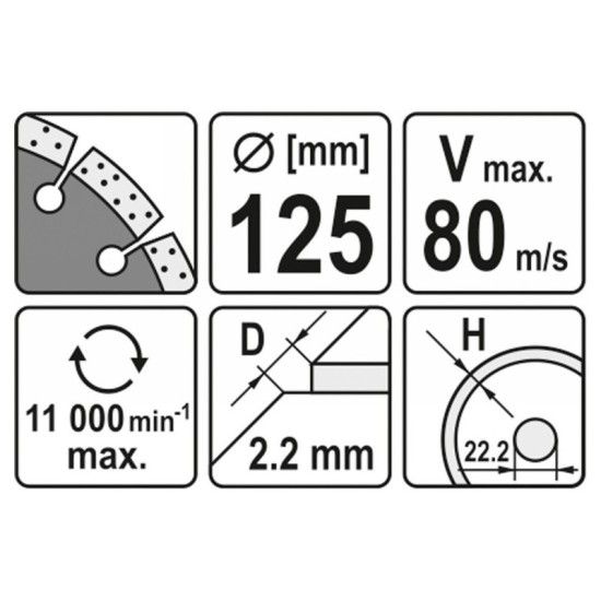 YATO Gyémánt vágótárcsa 125 x 2,2 x 8,0 x 22,2 mm szegmentált