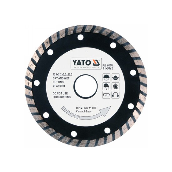 YATO Gyémánt vágótárcsa 125 x 2,6 x 8,0 x 22,2 mm turbo