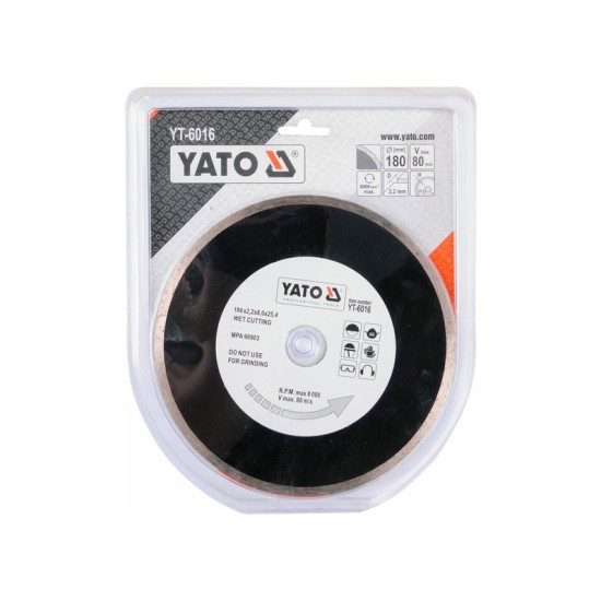 YATO Gyémánt vágótárcsa 180 x 2,2 x 5,3 x 25,4 mm folytonos