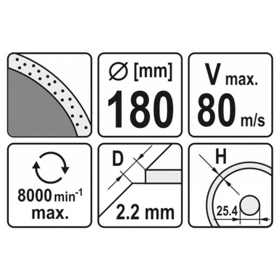 YATO Gyémánt vágótárcsa 180 x 2,2 x 5,3 x 25,4 mm folytonos