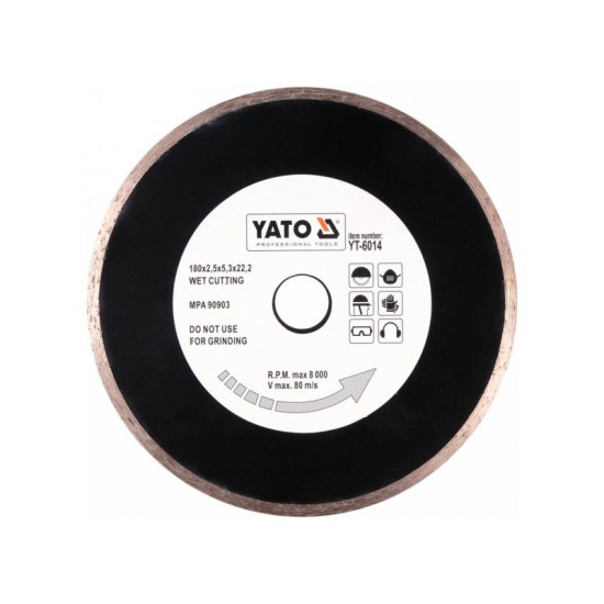 YATO Gyémánt vágótárcsa 180 x 2,5 x 5,3 x 22,2 mm folytonos YATO Gyémánt vágótárcsa 180 x 2,5 x 5,3 x 22,2 mm folytonos