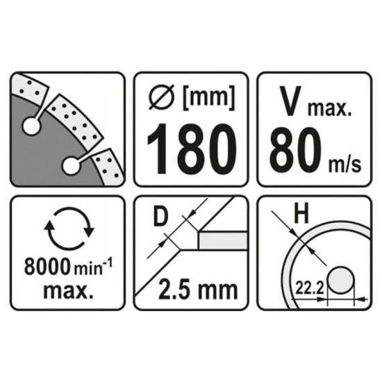 YATO Gyémánt vágótárcsa 180 x 2,5 x 8,0 x 22,2 mm szegmentált