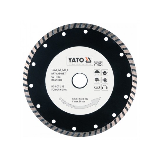 YATO Gyémánt vágótárcsa 180 x 2,8 x 8,0 x 22,2 mm turbo
