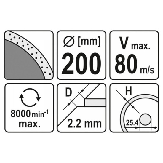 YATO Gyémánt vágótárcsa 200 x 2,2 x 5,3 x 25,4 mm folytonos