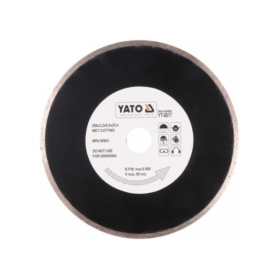 YATO Gyémánt vágótárcsa 200 x 2,2 x 5,3 x 25,4 mm folytonos