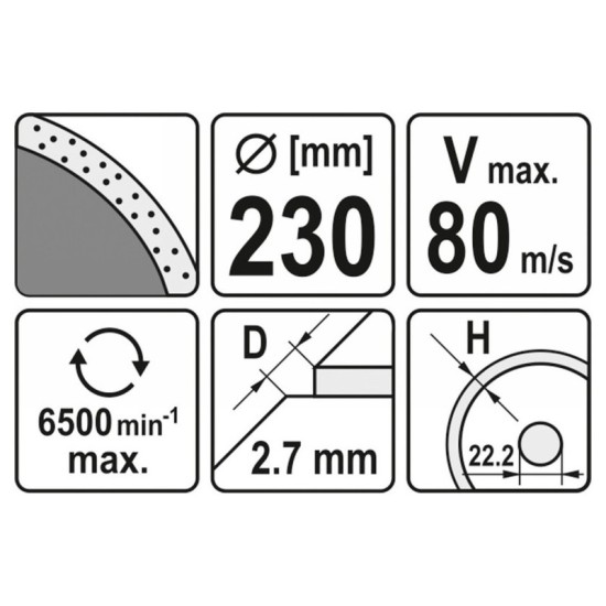 YATO Gyémánt vágótárcsa 230 x 2,7 x 5,3 x 22,2 mm folytonos
