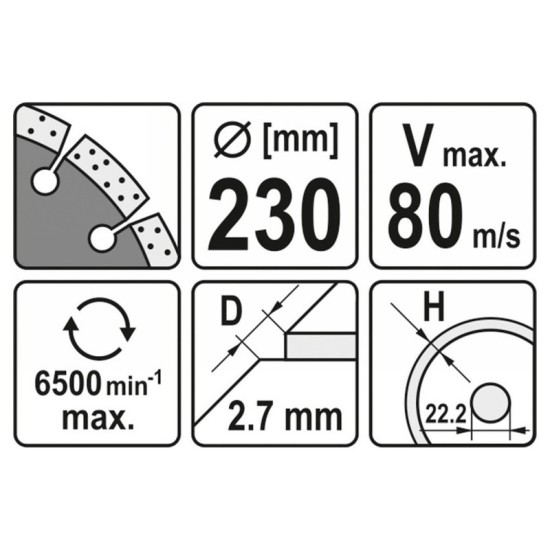 YATO Gyémánt vágótárcsa 230 x 2,7 x 8,0 x 22,2 mm szegmentált