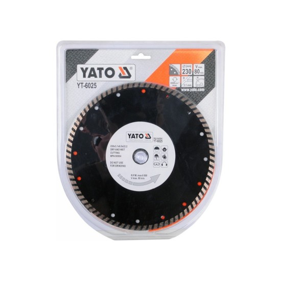 YATO Gyémánt vágótárcsa 230 x 3,1 x 8,0 x 22,2 mm turbo