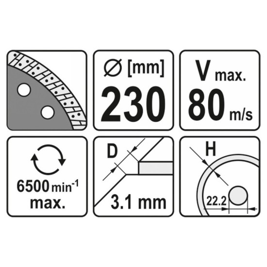 YATO Gyémánt vágótárcsa 230 x 3,1 x 8,0 x 22,2 mm turbo