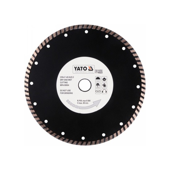 YATO Gyémánt vágótárcsa 230 x 3,1 x 8,0 x 22,2 mm turbo