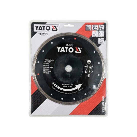 YATO Gyémánt vágótárcsa 230 x2,0 x 10 x 22,2 mm folytonos