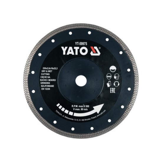 YATO Gyémánt vágótárcsa 230 x2,0 x 10 x 22,2 mm folytonos