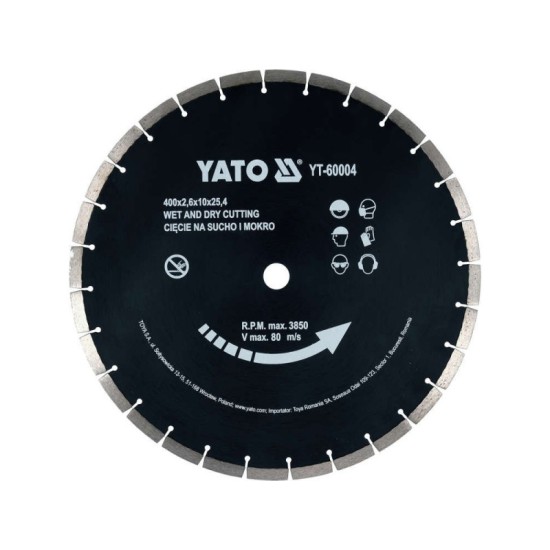 YATO Gyémánt vágótárcsa 400 x 3,6 x 10,0 x 25,4 mm szegmentált