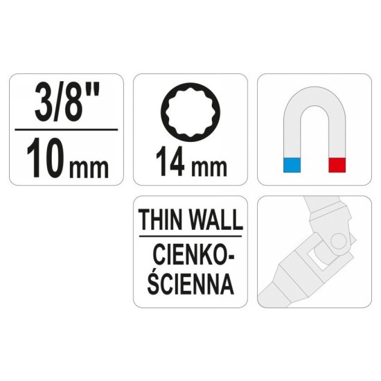 YATO Gyertyakulcs csuklós csatlakozóval 3/8" 10 mm / 88 mm CrV