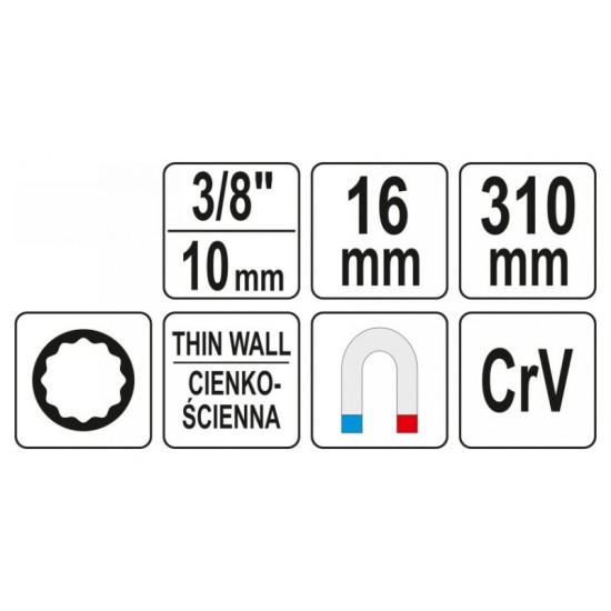 YATO Gyertyakulcs csuklós toldószárral 16 mm 3/8" mágneses CrV