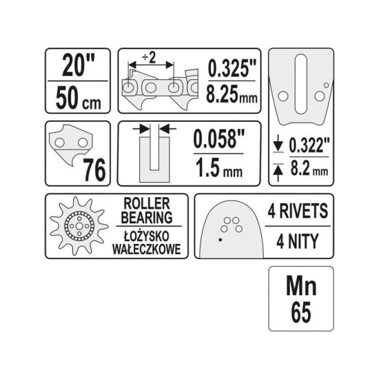 YATO Láncfűrész láncvezető 20" 0,325" 1,5 mm