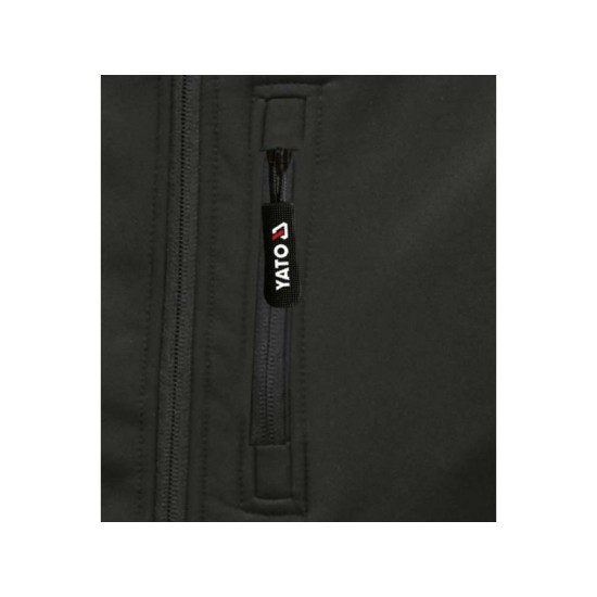 YATO Munkavédelmi softshell kabát kapucnival fekete M-es méret 3 zsebes