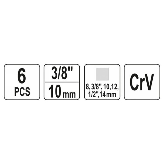 YATO Olajleeresztő kulcs készlet 6 részes 3/8", 1/2", 8 mm, 10 mm, 12 mm, 14 mm 3/8" CrV