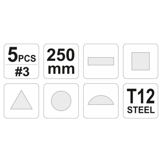 YATO Reszelő készlet 5 részes 250 mm / #3 finom