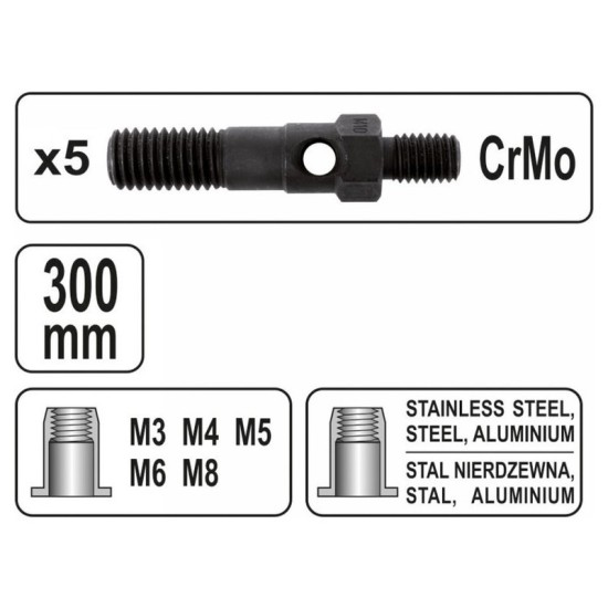 YATO Szegecsanyahúzó karos M3, M4, M5, M6, M8 300 mm