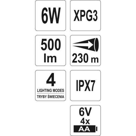 YATO Cree LED zseblámpa 6W, elemes YATO Cree LED zseblámpa 6W, elemes