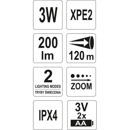 YATO Cree LED zseblámpa 3W, elemes YATO Cree LED zseblámpa 3W, elemes