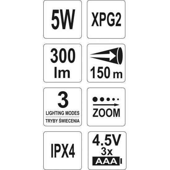 YATO Cree LED zseblámpa 5W, elemes YATO Cree LED zseblámpa 5W, elemes