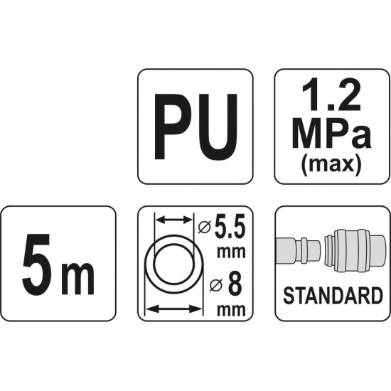 Pneumatikus tömlő (spirál) gyorscsatlakozóval 5,5 x 8 mm 5 m YATO