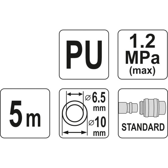 Pneumatikus tömlő (spirál) gyorscsatlakozóval 6,5 x 10 mm 5 m YATO