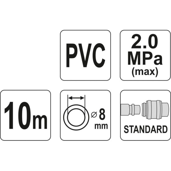 Pneumatikus tömlő gyorscsatlakozóval 8 mm x 10 m, 2,0 MPa YATO