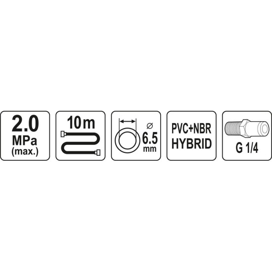 YATO Pneumatikus tömlő 1/4"-es menetes 6,5 mm x 10m 20 BAR YATO Pneumatikus tömlő 1/4"-es menetes 6,5 mm x 10m 20 BAR
