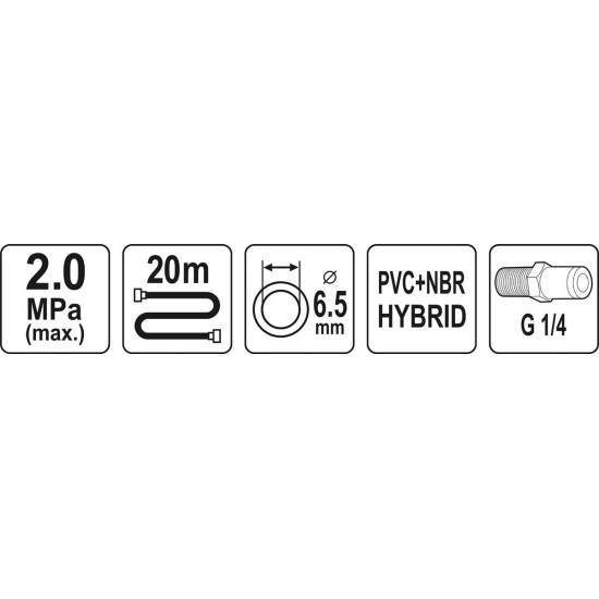 YATO Pneumatikus tömlő 1/4"-es menetes 6,5 mm x 20m 20 BAR