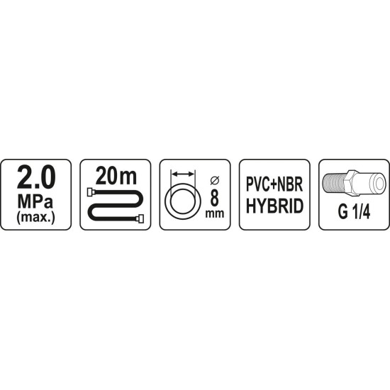 YATO Pneumatikus tömlő 1/4"-es menetes 8 mm x 20m 20 BAR