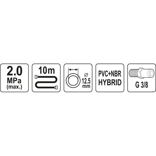 YATO Pneumatikus tömlő 3/8"-os menetes 12.5 mm x 10 m 20 BAR
