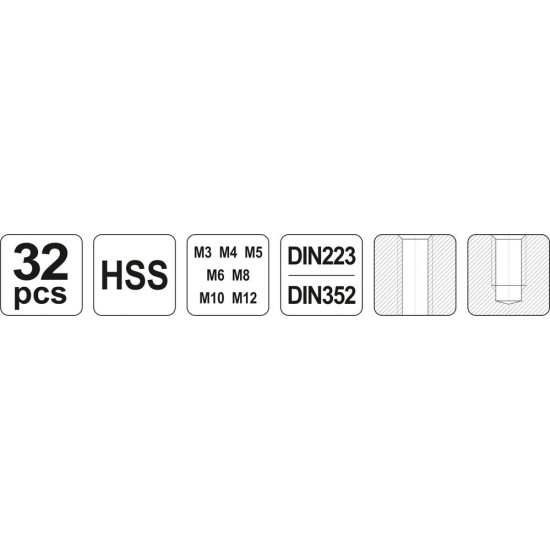 Menetkészítő készlet 32 részes M 3-12 HSS YATO