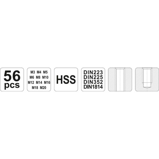 Menetkészítő készlet 56 részes M3-20 HSS YATO
