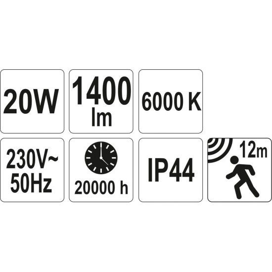 LED fényvető mozgásérzékelővel 20 W 1400 Lm YATO