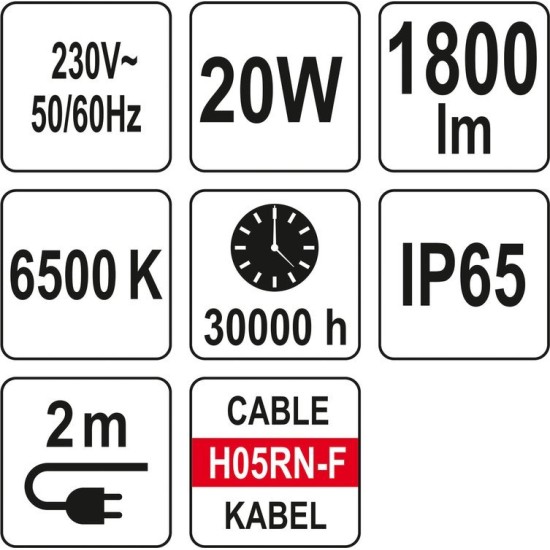 YATO Állványos SMD LED reflektor 20W, 1800lm